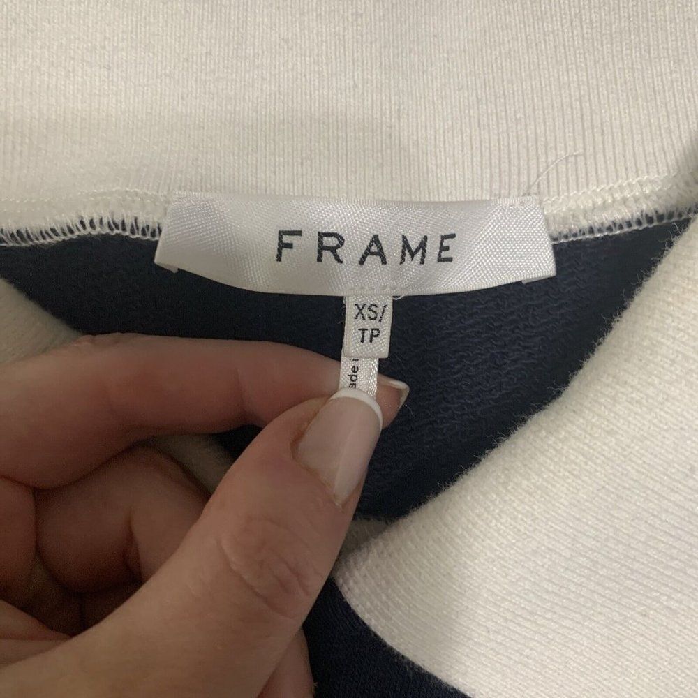Frame Authentic Womens Navy Blue White Polo Long Sleeve Sweater Top Xs - Picture 5 of 9